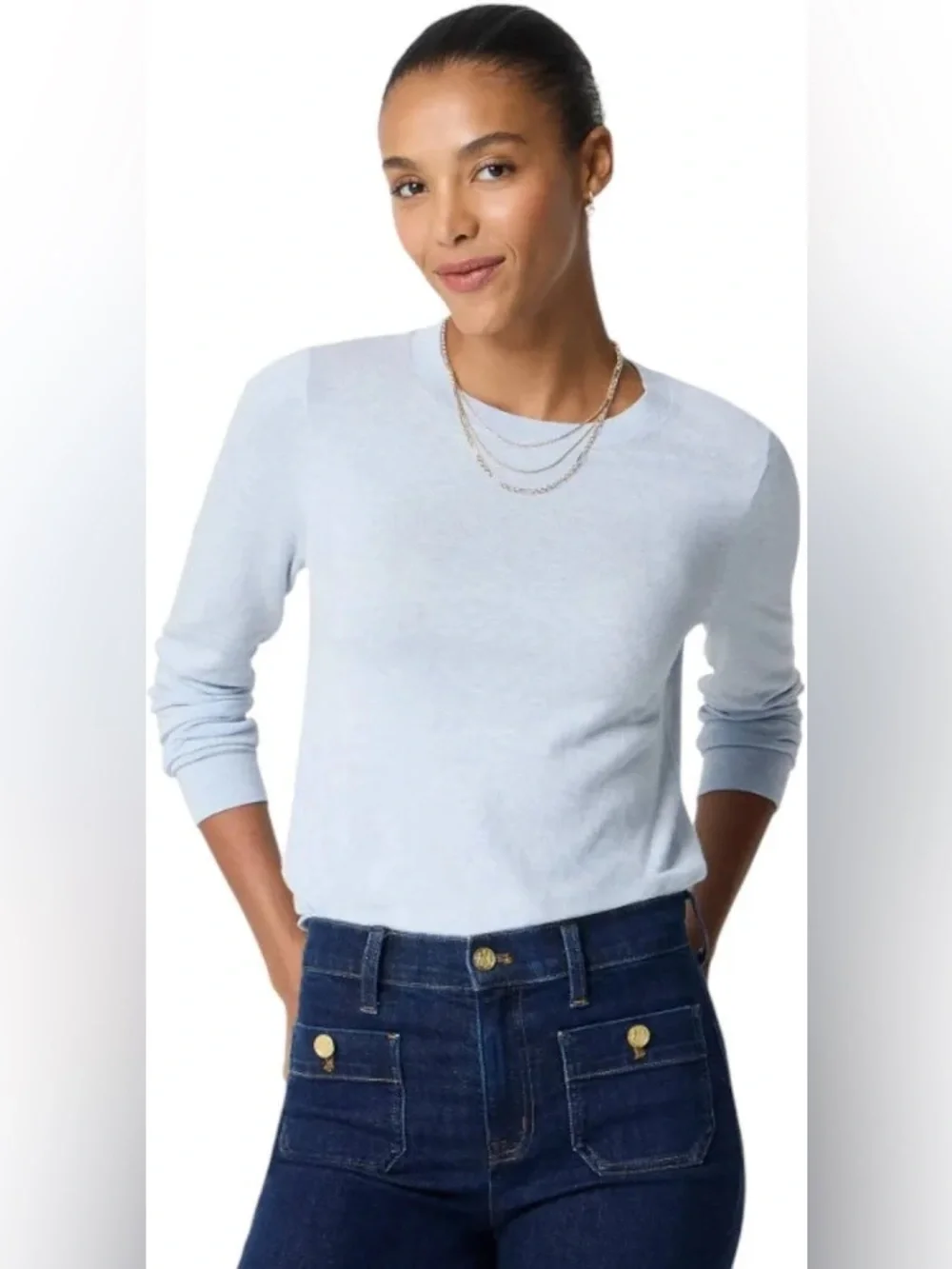 J Crew Women’s Small Light Blue Heather Sky Crewneck Teddie Sweater NWT Knit Top
